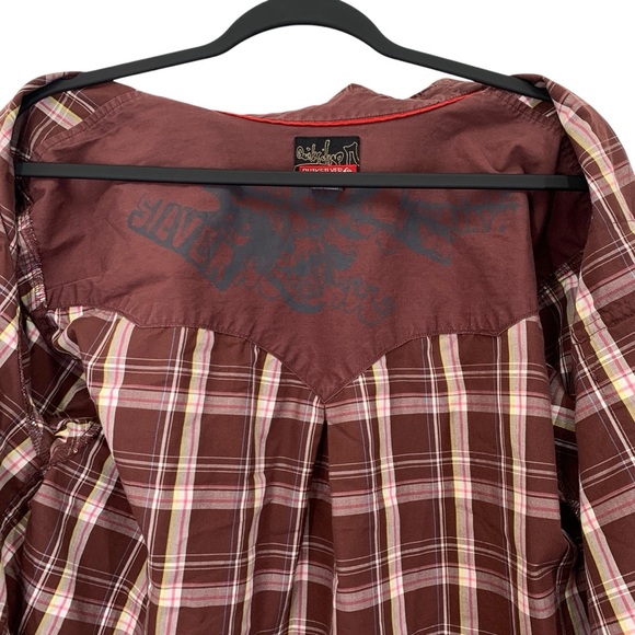 Quicksilver Western Shirt Mens XL Brown Plaid Button Down Pearl Snap Buttons Y2K - Picture 8 of 11